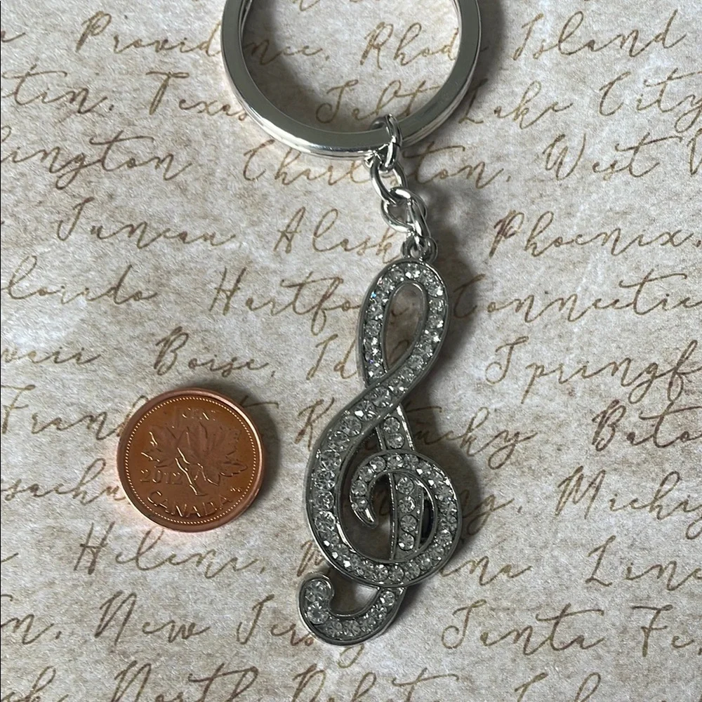 3/$30 Rhinestone Treble Clef Keychain - Picture 4 of 4